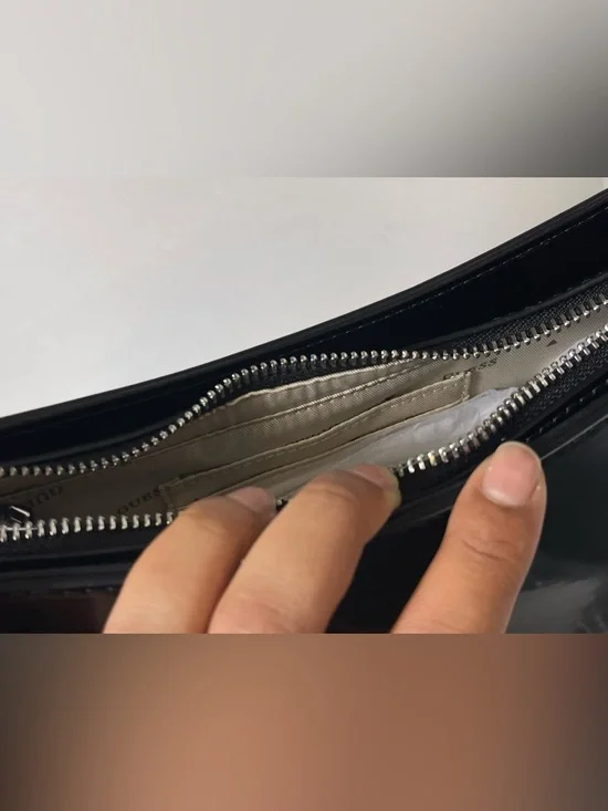 GUESS ARNELA Top Zip Small Black Patent Shoulder Bag NWT - Picture 11 of 12